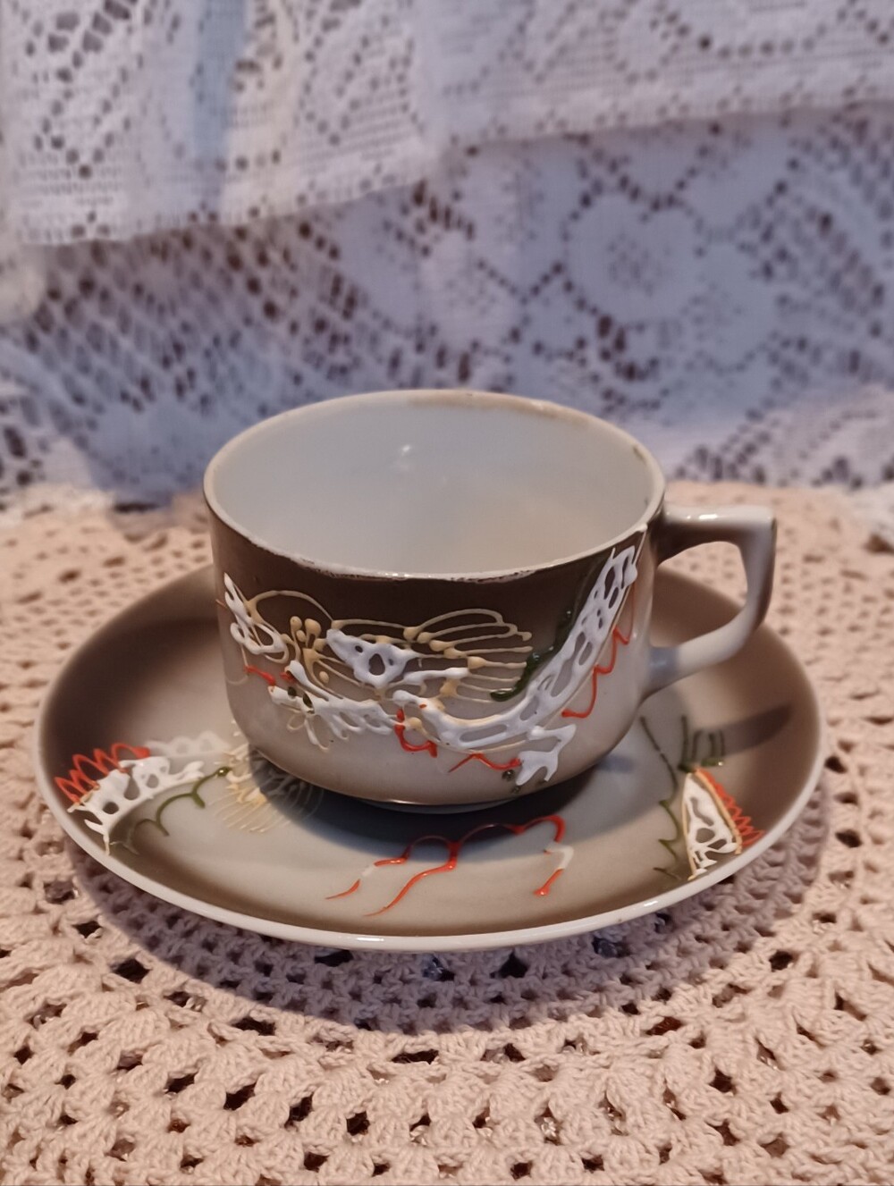 VINTAGE OCCUPIED JAPAN HAND-PAINTED FAIRYLAND CHINA DRAGONWARE DEMI CUP/SAUCER